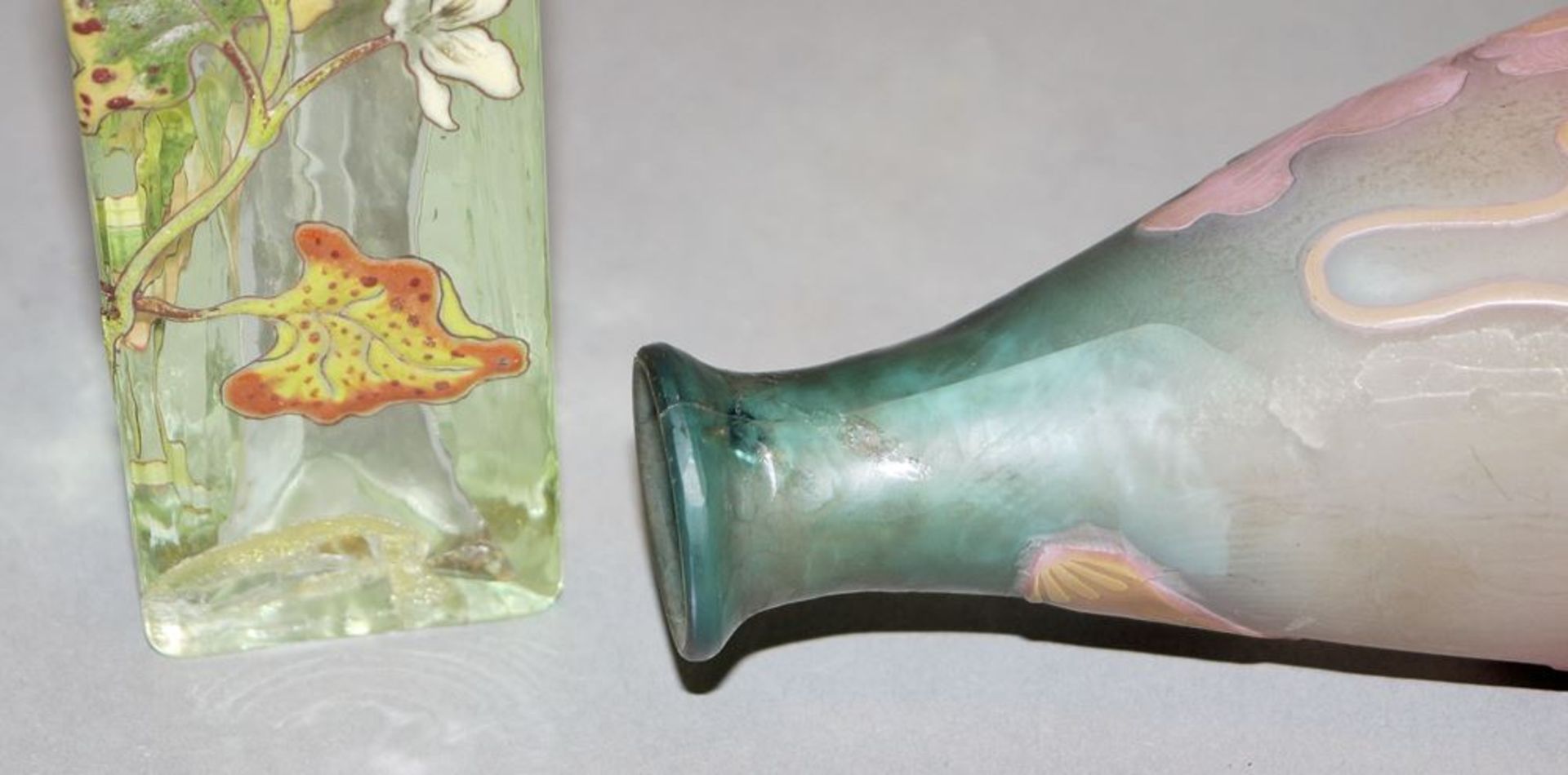 Émile Gallé, kleine Vase mit Emailmalerei um 1880-85 & Vase mit Klatschmohn um 1905 - Bild 2 aus 2