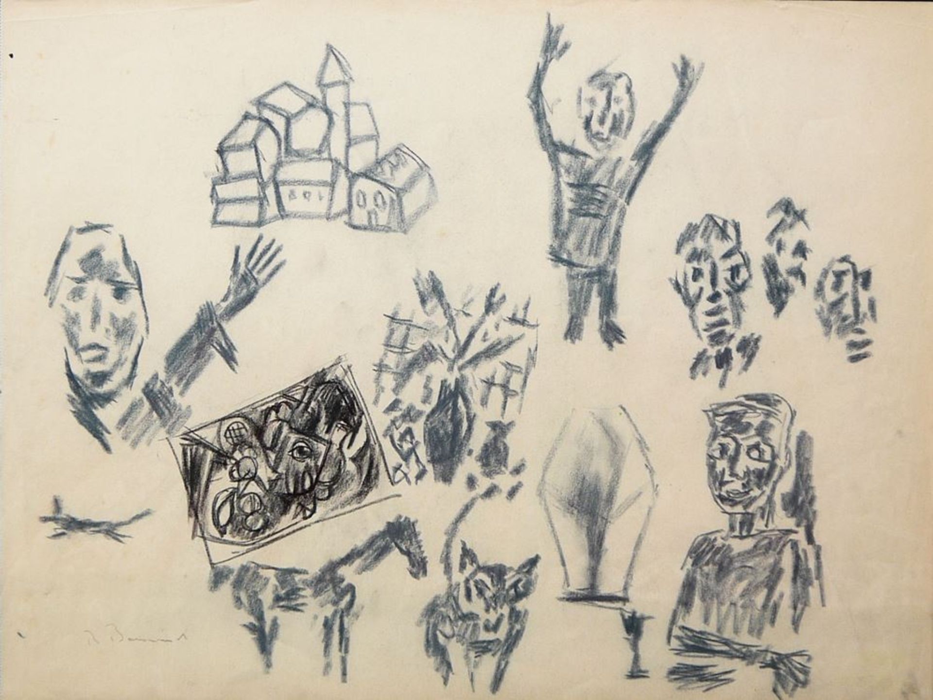 Rudi Baerwind, Nachlass von 9 teils frühen Zeichnungen, gerahmt - Image 2 of 11