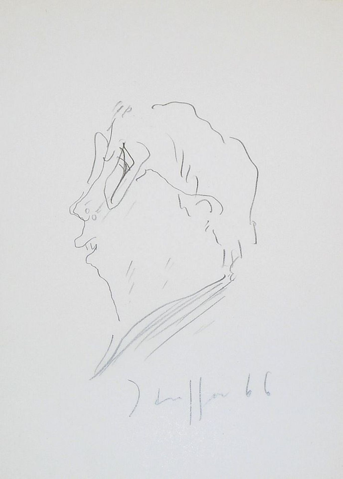 Horst Janssen, Selbst im Profil nach rechts, signierte Bleistiftzeichnung von (19)66