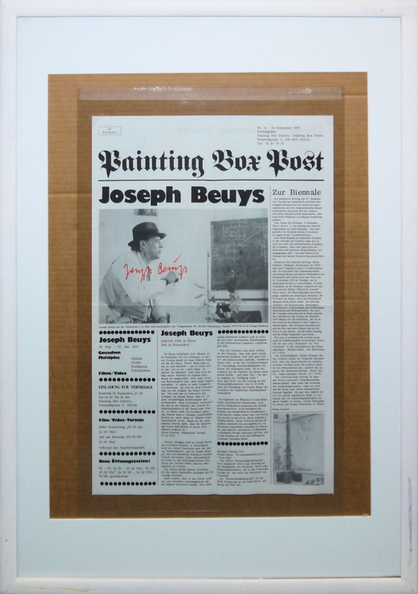 Joseph Beuys, "Painting Box Post", signierte Offsetgraphik, Zürich 1976, gerahmt