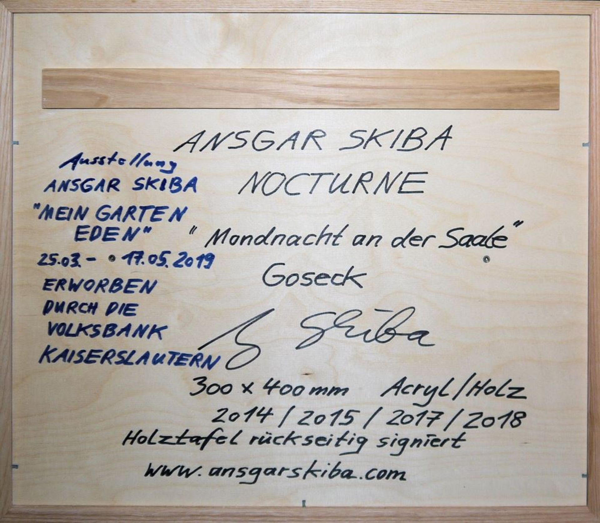 Ansgar Skiba, "Nocturne - Mondnacht an der Saale", signiertes Acrylgemälde von 2014/18, gerahmt - Image 3 of 3