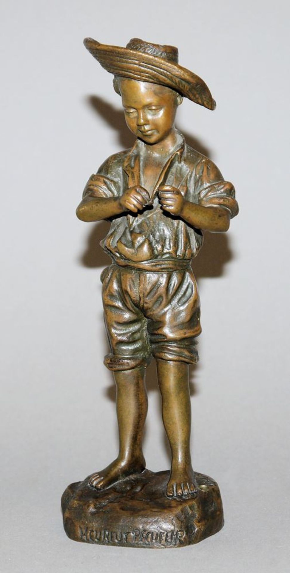 J. Bastiane, "Heureur pecheur", Bronzeplastik, Frankreich 19. Jh.