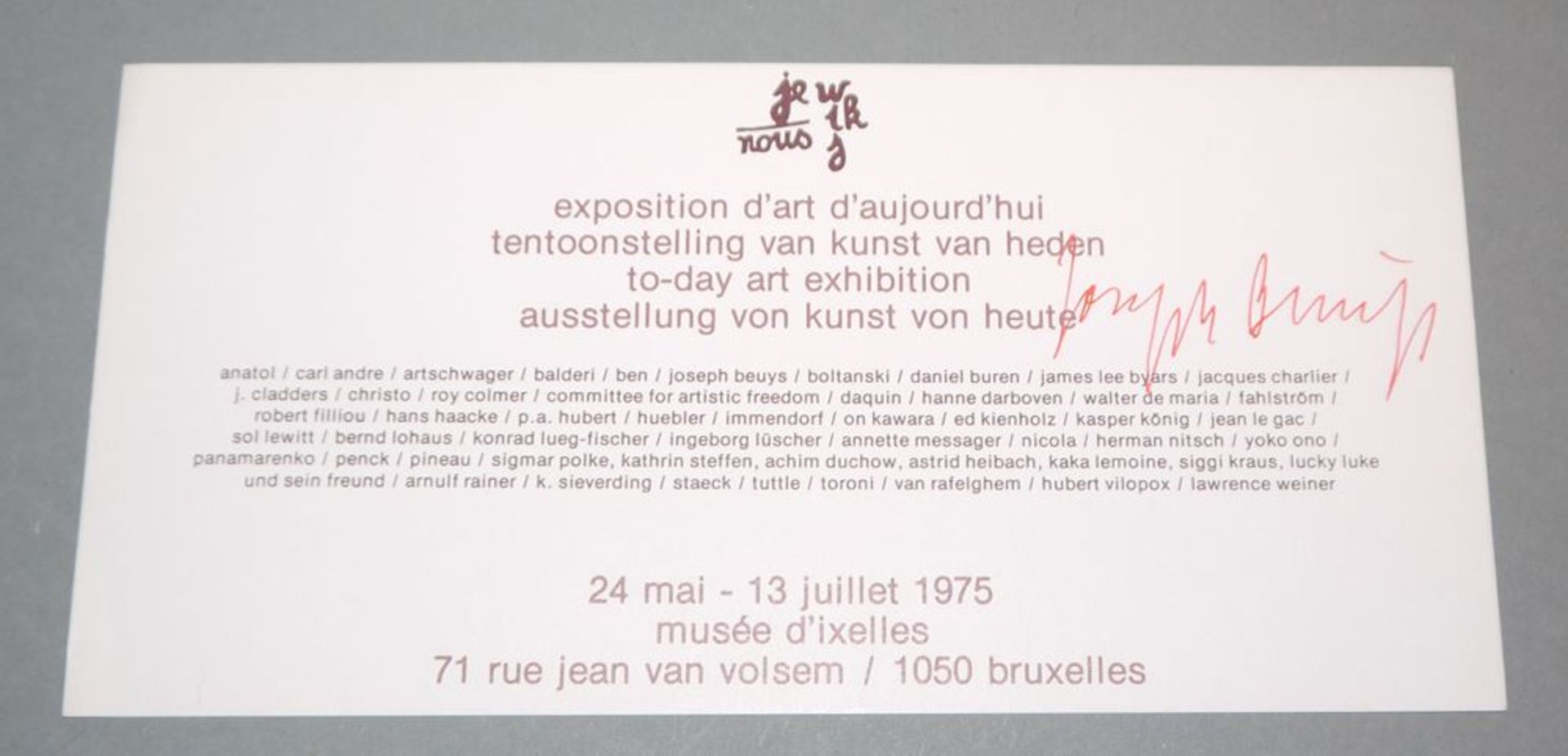 Joseph Beuys, signierte Einladungskarte "exposition d'art d'aujourd'hui" & 8 Beuys-Kunstpostkarten - Bild 2 aus 2
