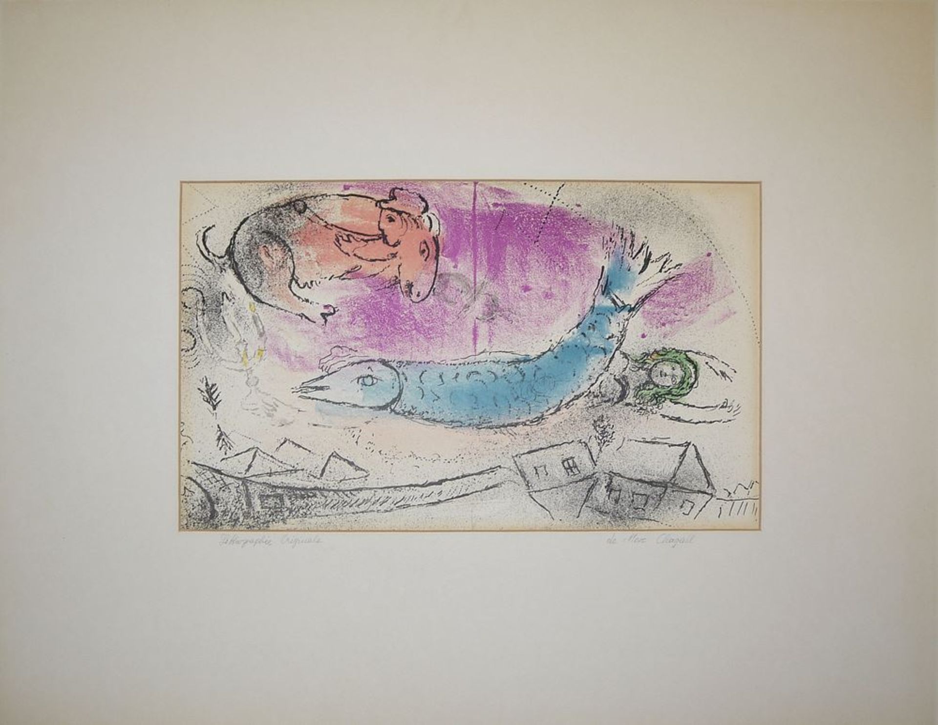 Marc Chagall, "Poisson bleu" & "Musicien bleu" , zwei Farblithographien 1957