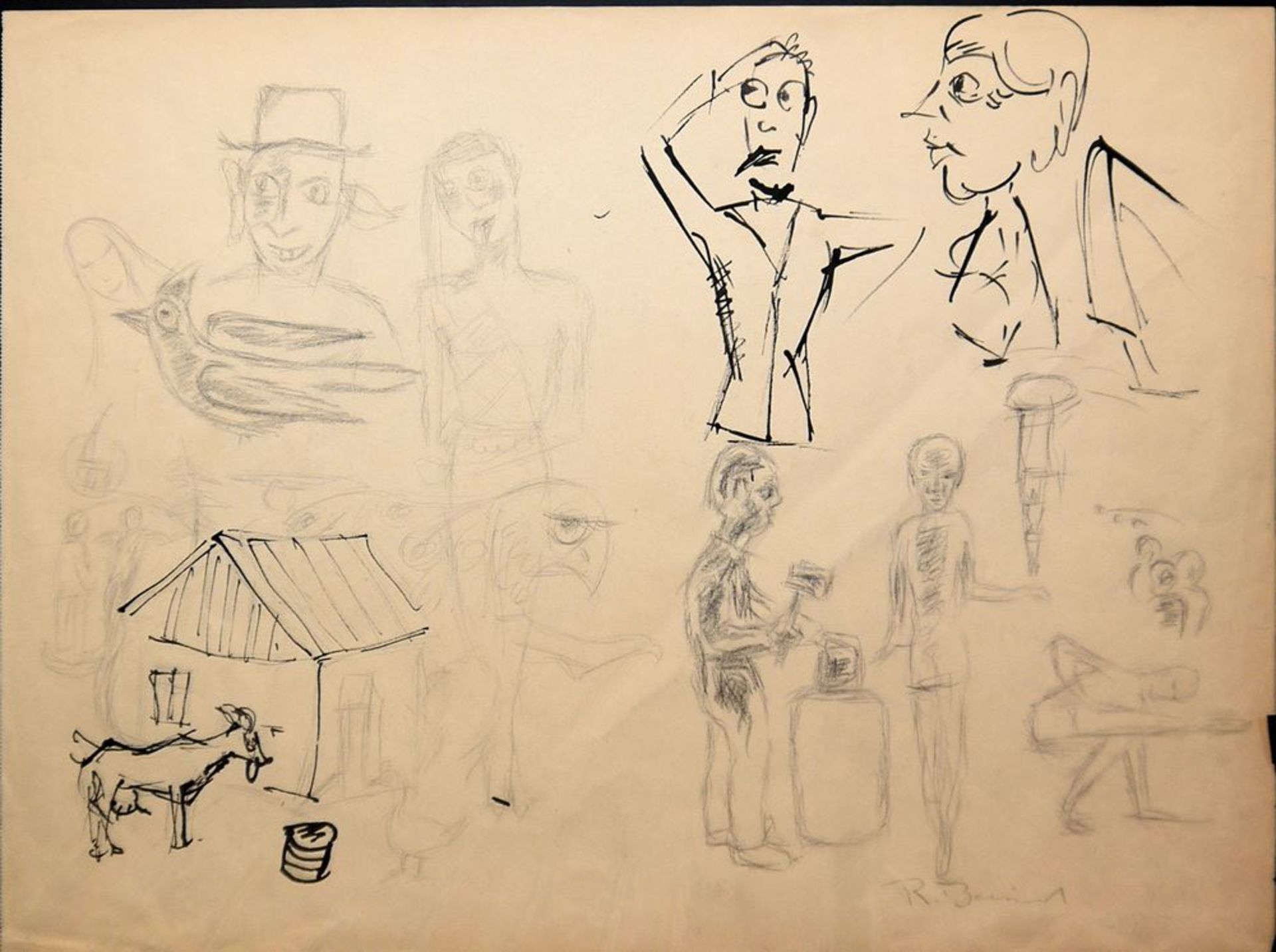Rudi Baerwind, Nachlass von 9 teils frühen Zeichnungen, gerahmt - Image 6 of 11