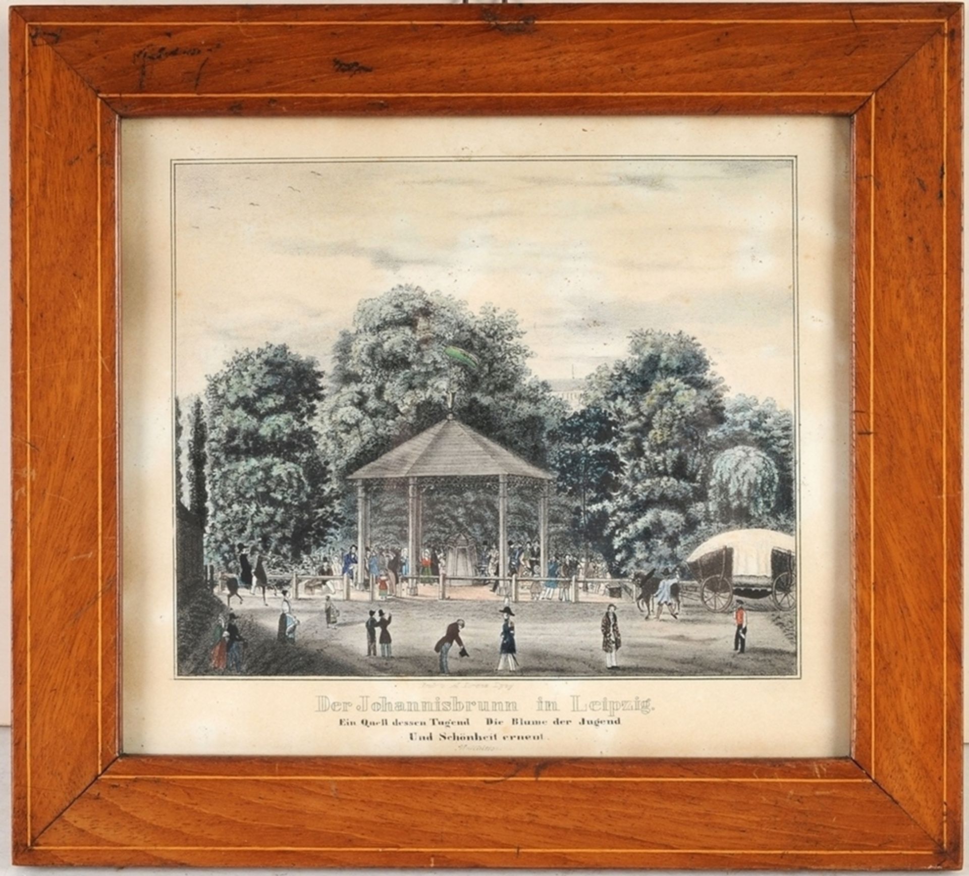 Ansicht von LeipzigLithographie, part. kol. "Der Johannisbrunn in Leipzig". In der Platte bez