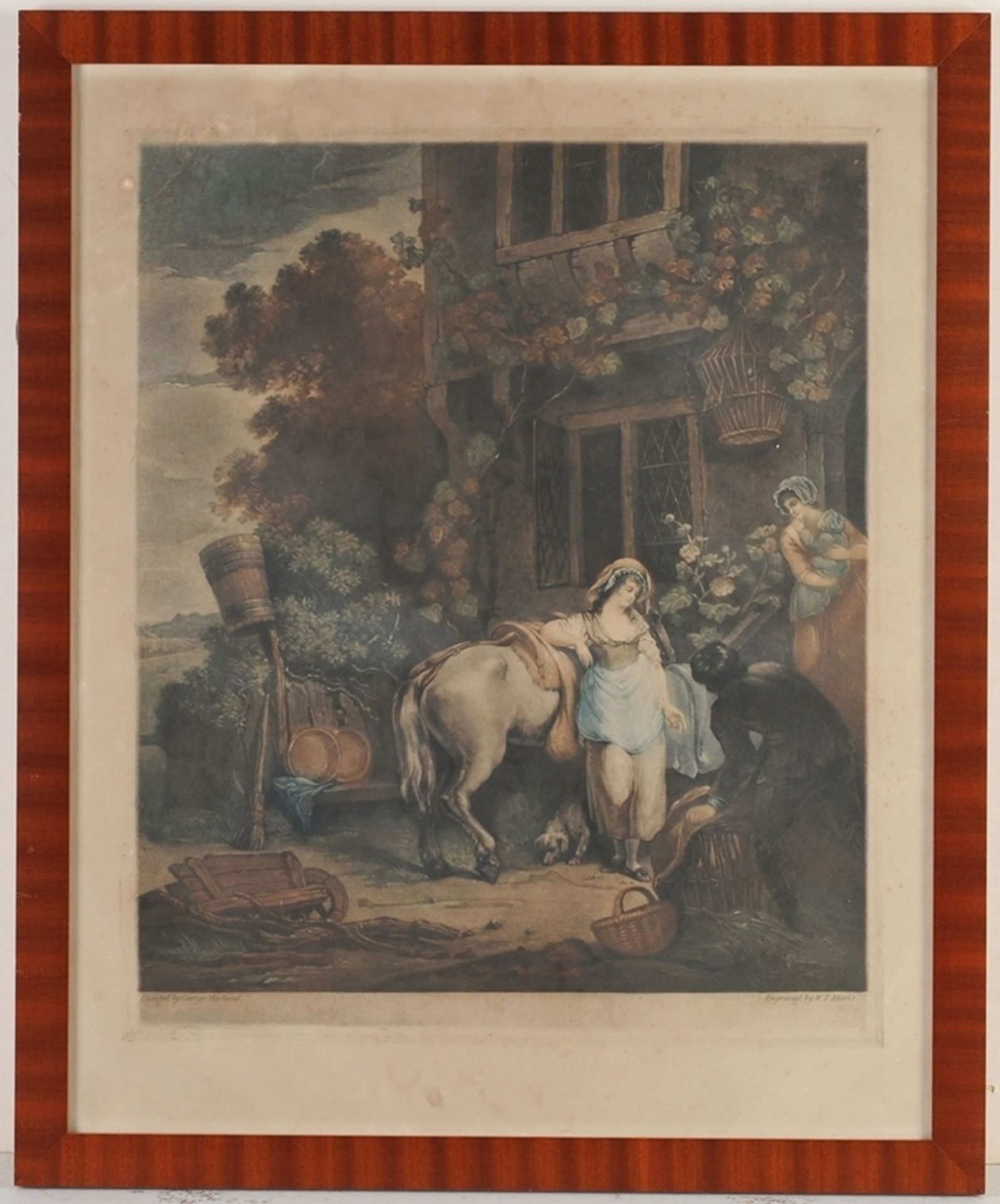 Annis, W. T.(Englischer Künstler, A. 19. Jh.) Farbaquatinta-Radierung. Junge Frau mit Pferd