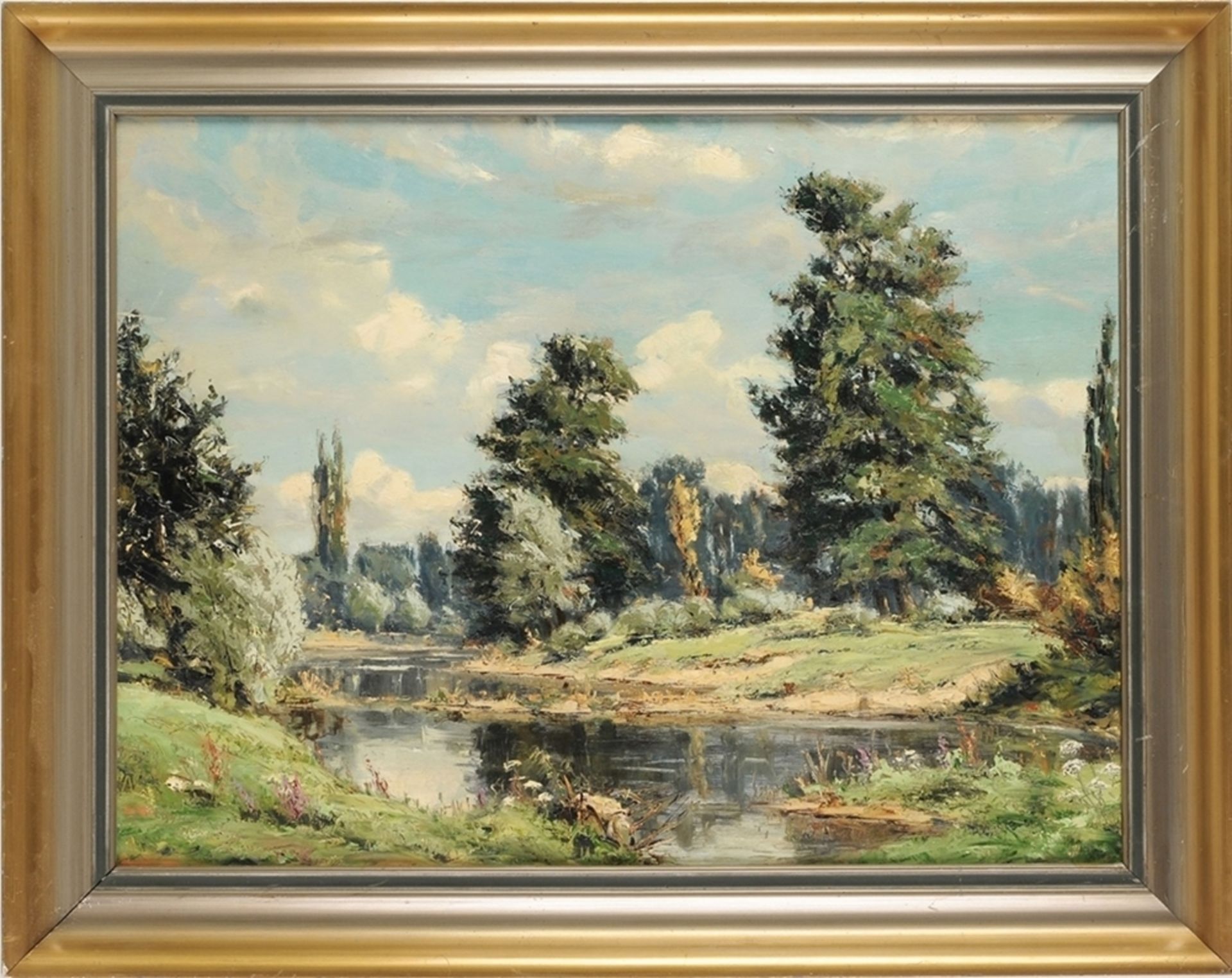 Oppinger, Eugen(Deutscher Maler, 1903 - 1945, war tätig in der Pfalz) Öl/ Sperrholz. Uferla