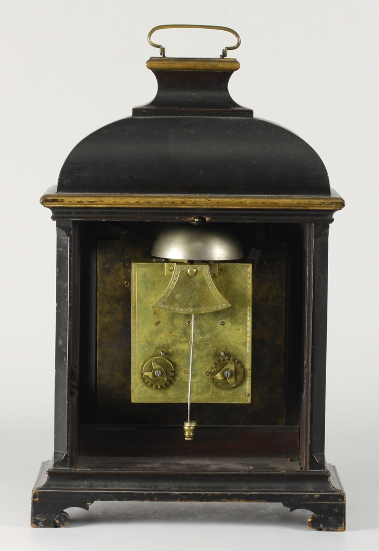 Barocke StockuhrHölzernes, schwarz u. golden gefasstes, verglastes Gehäuse. Scharnierte Tü - Bild 5 aus 8