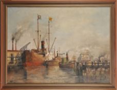 Gross, Carl(Hamburg 1903 - 1972) Öl/ Lwd. "Partie am Altonaer Freihafen". L. u. sign. u. dat