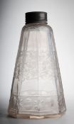 Historische SchraubflascheFarbloses Glas. Formgeblasen, ausgekugelter Abriss. 8-fach facettie