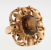 Ring mit Goldtopas585er GG. Gewölbte Ringschiene. Schaus. hochrechteckiger, facettierter Gol