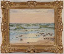 Schlichting, WaldemarÖl/ Lwd. "Abend am Strand". L. u. sign., verso betit. 38 x 48,5 cm. Rah