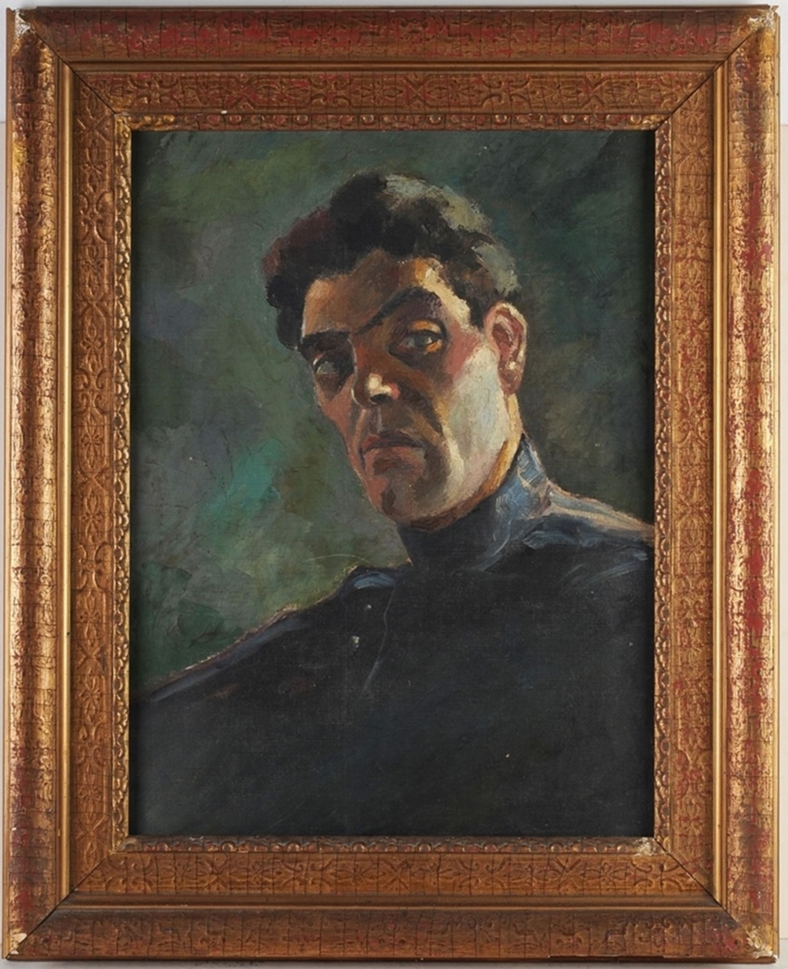 Gottlieb, Léopold UmkreisÖl/ Lwd. Herrenporträt. Brustbild. Halbprofil n. l. Rücks. auf R