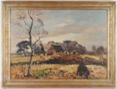 Huys, Bernhard(1895 Oesede - 1973 Worpswede) Öl/ Karton. Landschaft mit Haus. R. u. sign. 48