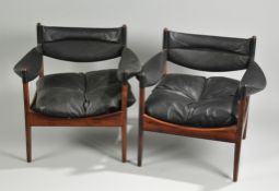 Paar dänische Design-Sessel, Entw. Kristian Solmer VedelPalisander, massiv. Rahmengestell au