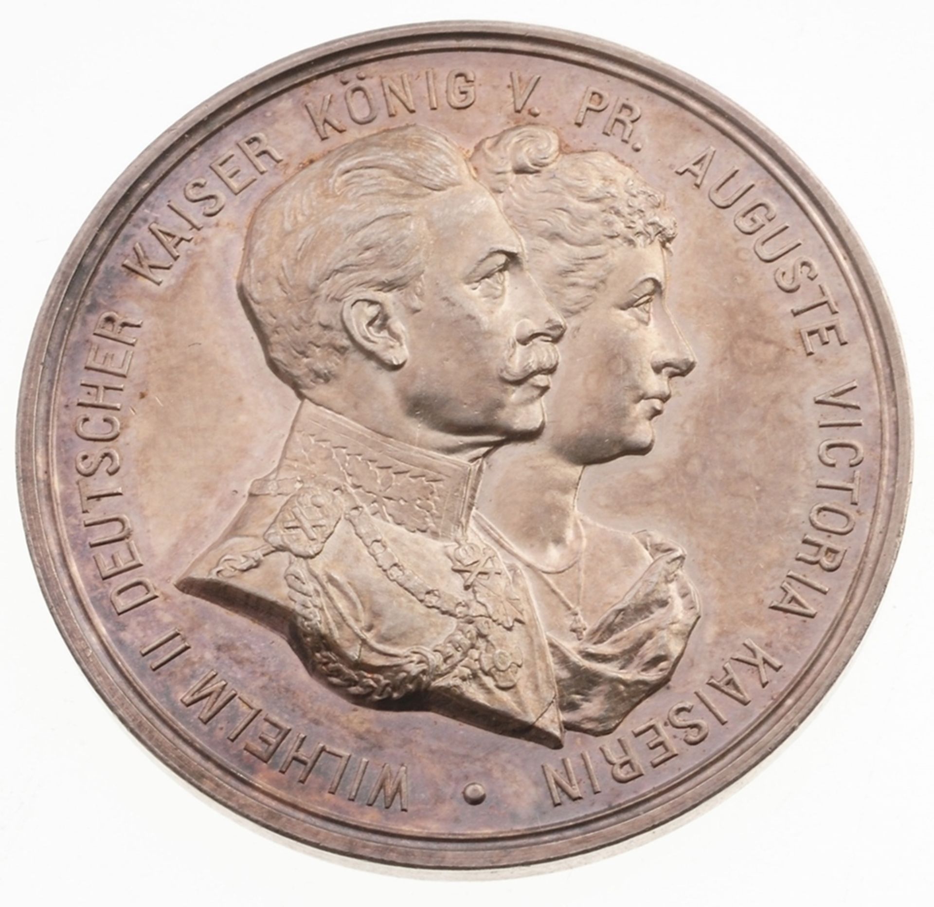 Medaille Preußen, Wilhelm II.Silber, patiniert. Medaille auf die Silberhochzeit mit Auguste