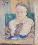 Gottlieb, LéopoldPastell, Gouache, Blei/ Karton. Porträt einer älteren, am Tisch sitzenden