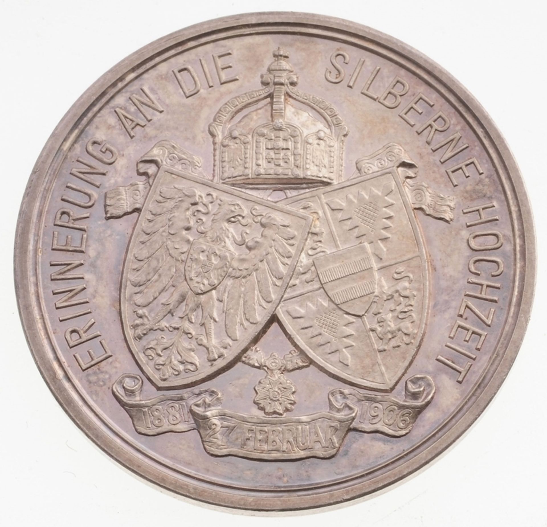 Medaille Preußen, Wilhelm II.Silber, patiniert. Medaille auf die Silberhochzeit mit Auguste - Bild 2 aus 2