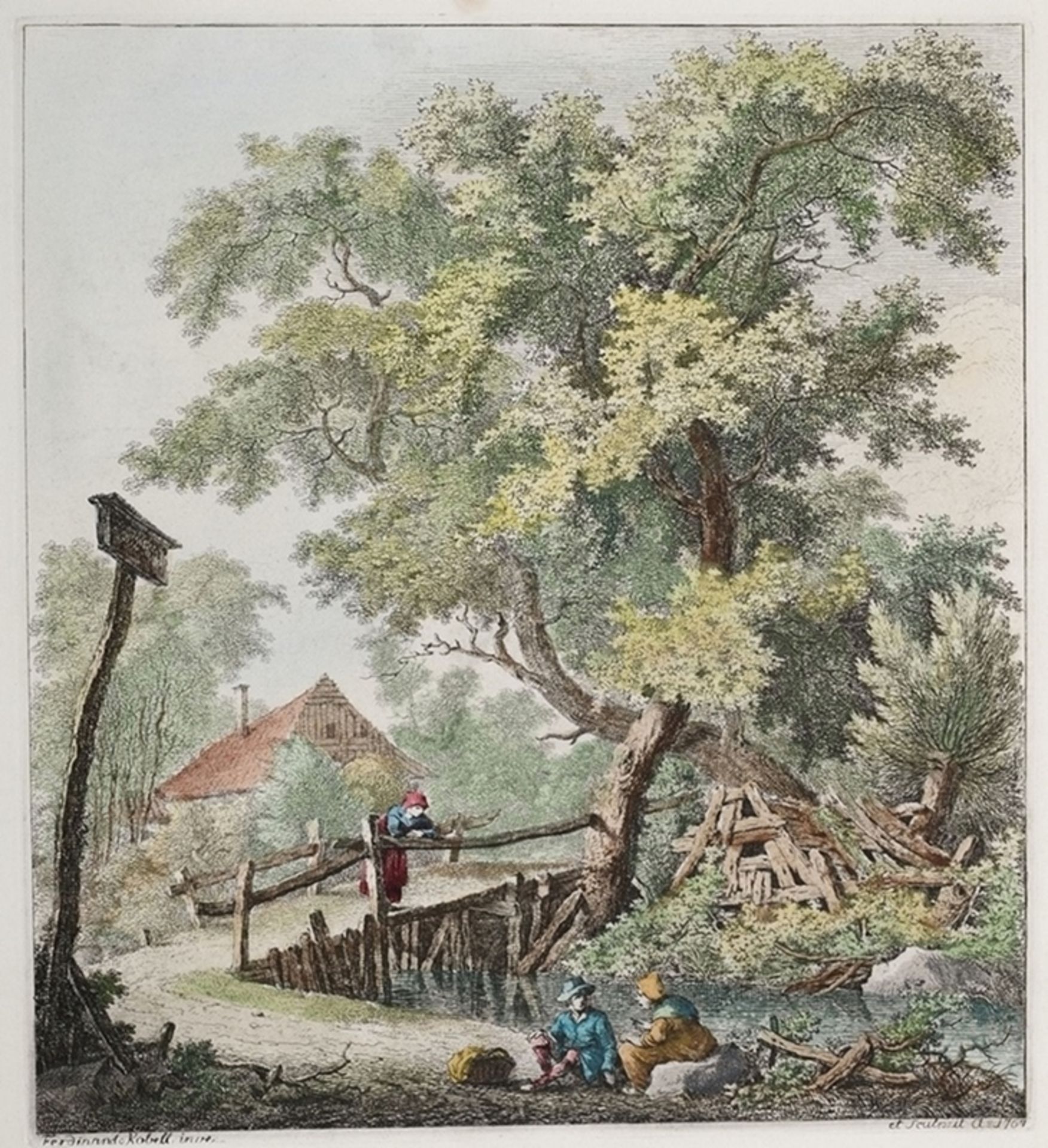 Kobell, Ferdinand von(1740 Mannheim - 1799 München) Kupferstich, kolor. Wegweiser am Fluss.