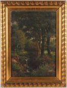 Gläser, Moritz(1856 Leipzig - 1920 Dresden) Öl/ Lwd. Landschaft mit Bach. Maloberfläche mi