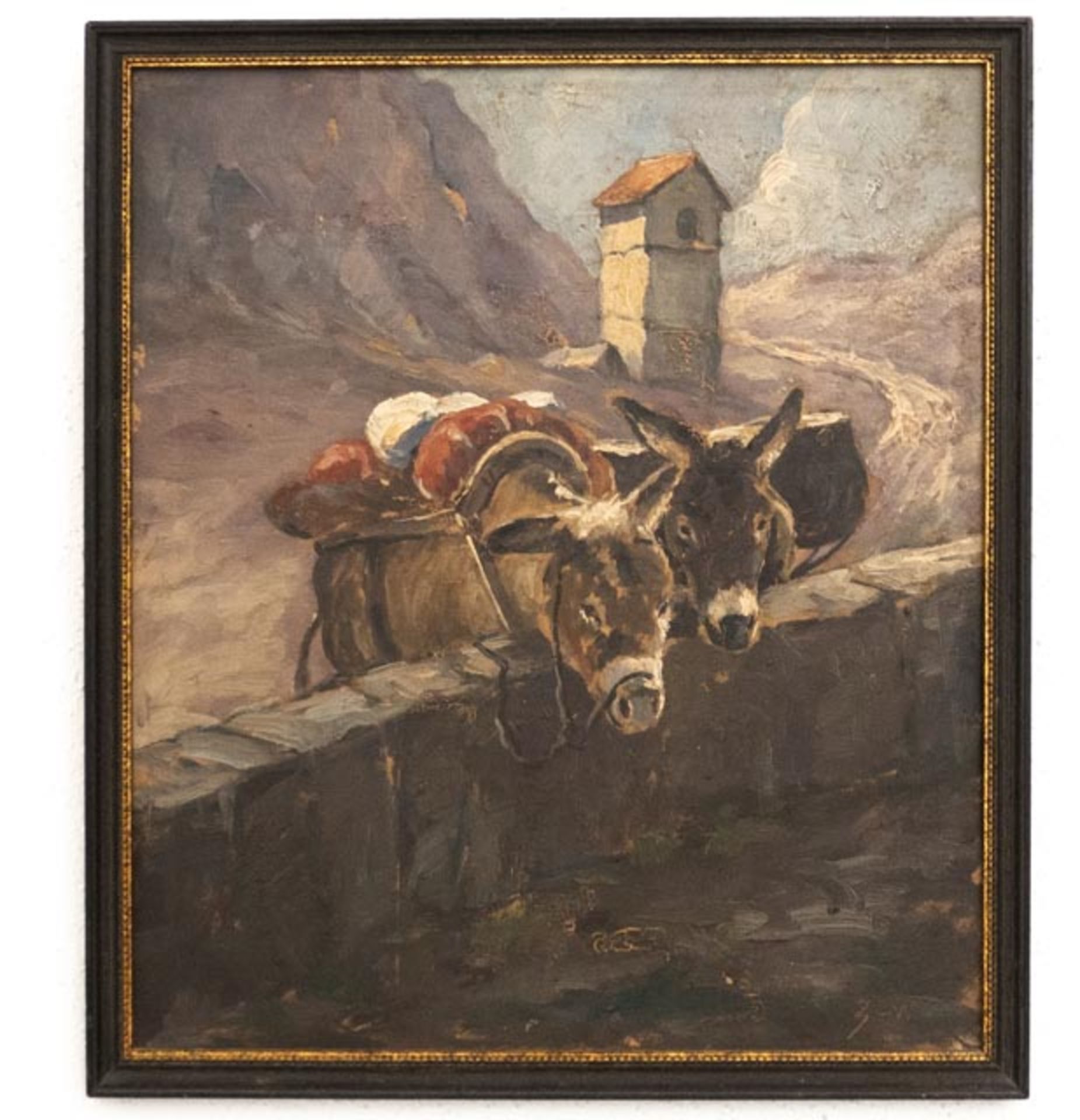 Gemälde "Paar Esel in den Tiroler Bergen"