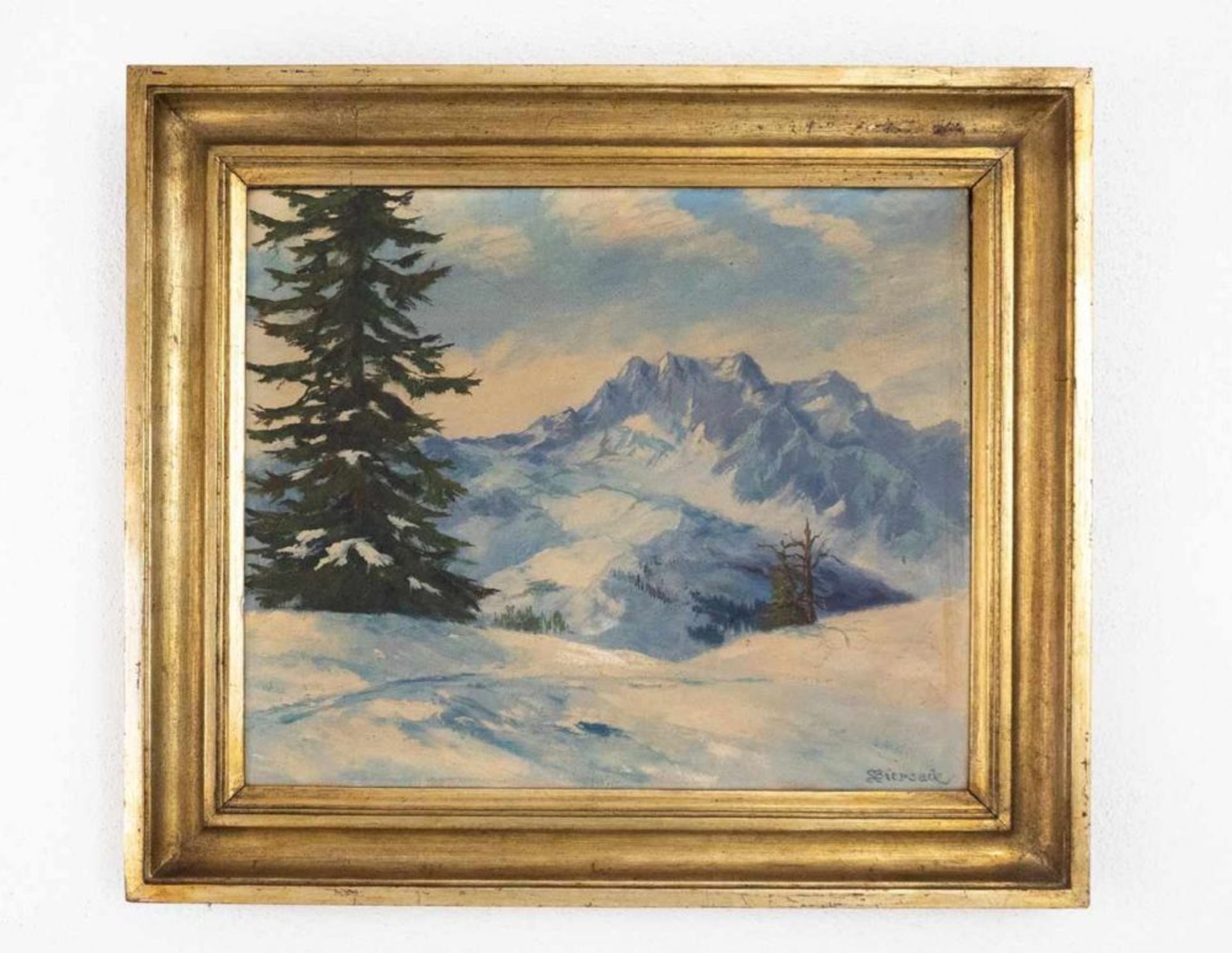 Landschaftsgemälde "Winterlandschaft mit Bergen"