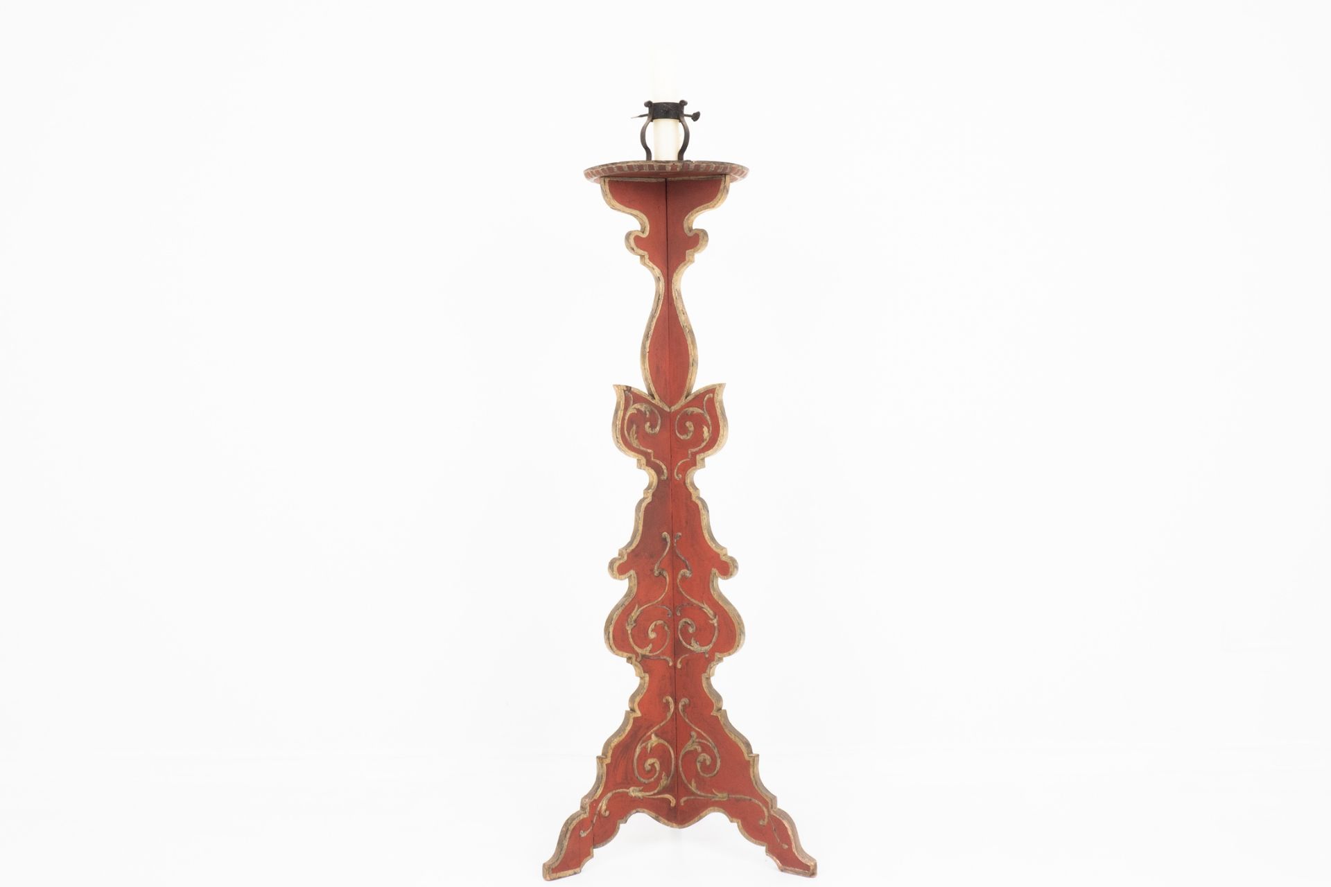 Großer gefasster Holz-Kerzenleuchter | Large cased wooden candleholder