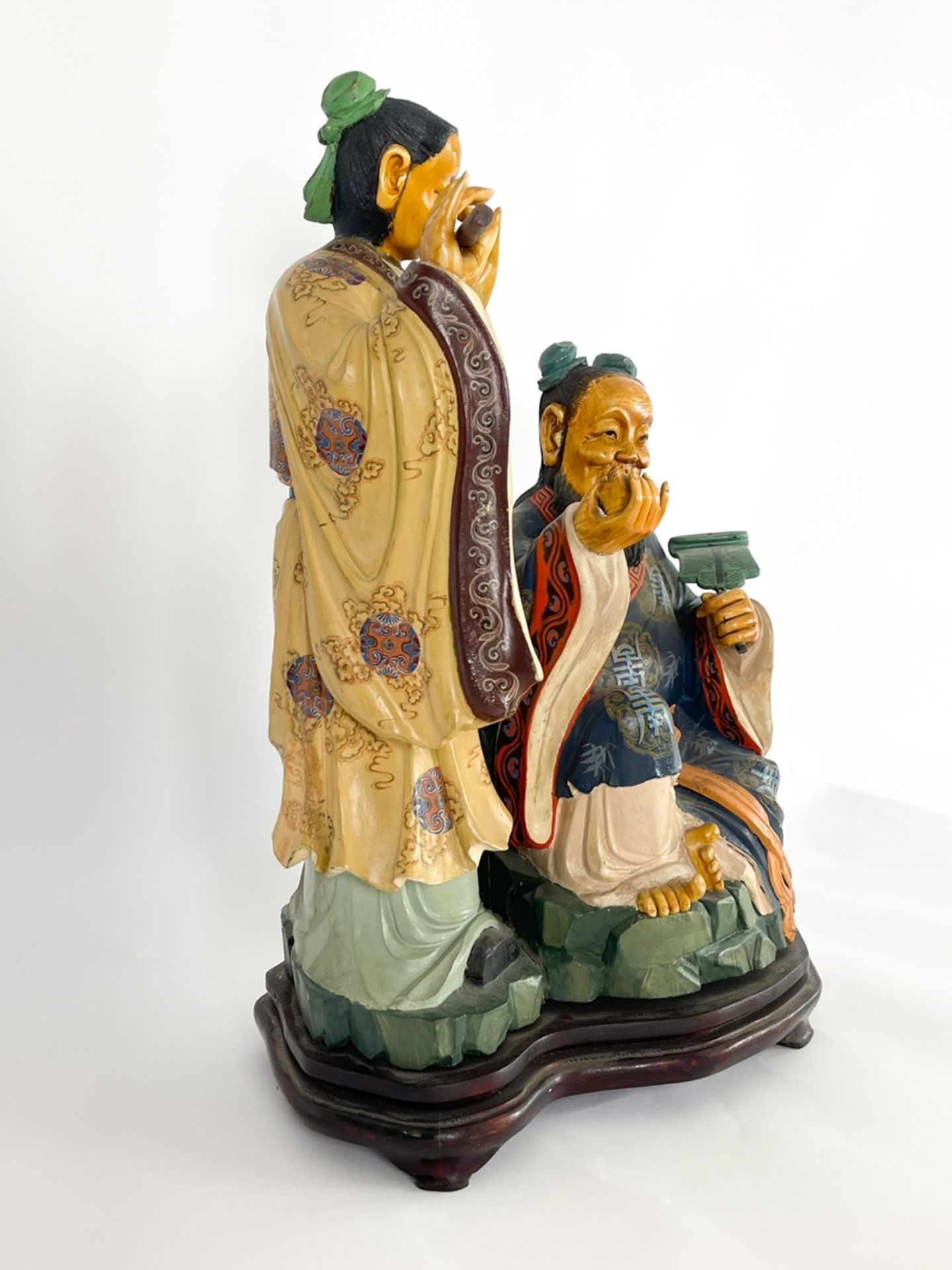 Chinesische Skulptur aus Pappelholz und Elfenbein  - Bild 2 aus 12