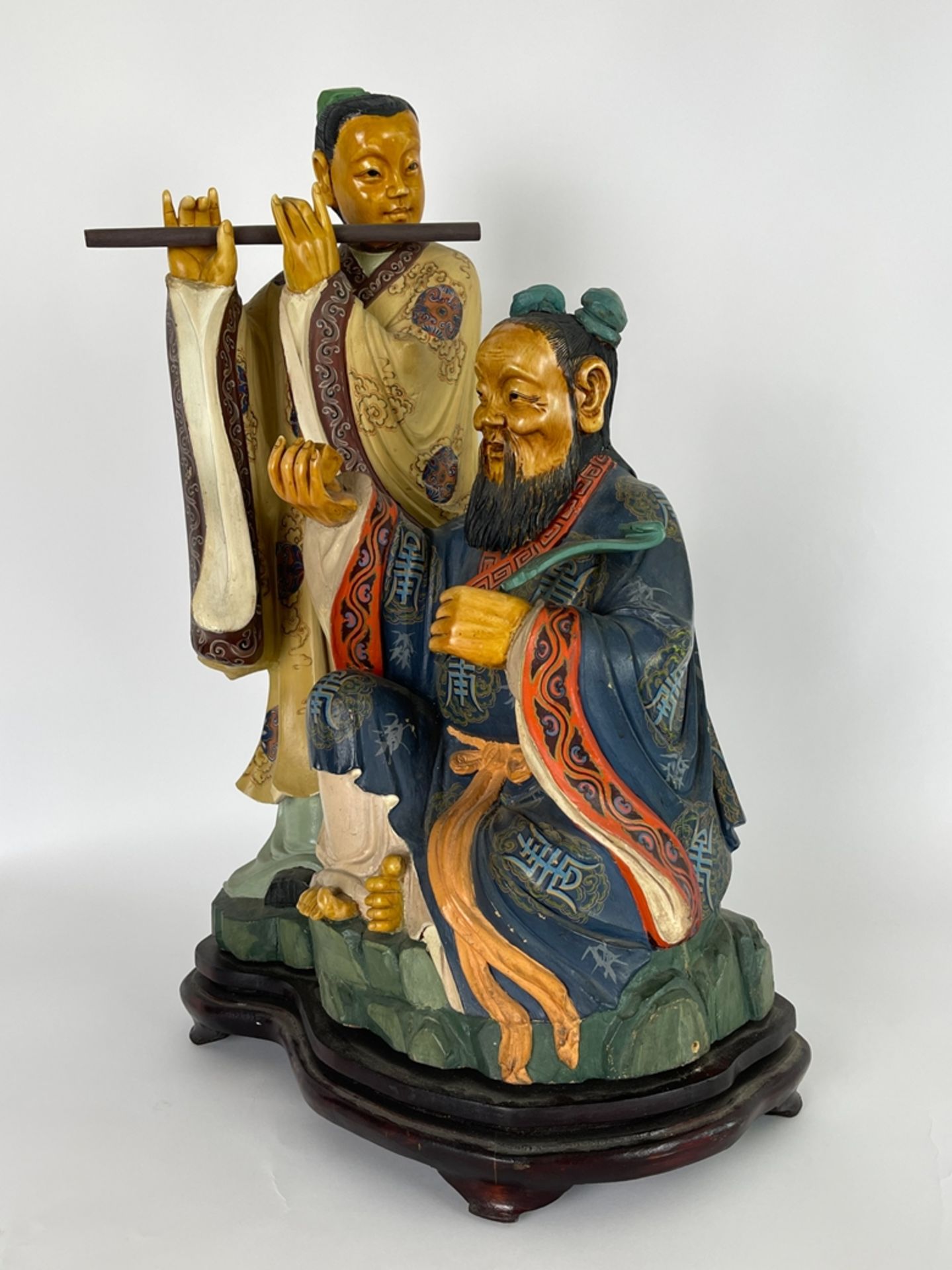 Chinesische Skulptur aus Pappelholz und Elfenbein  - Bild 3 aus 12