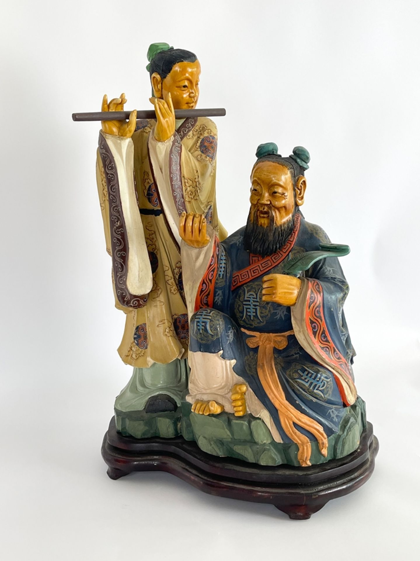 Chinesische Skulptur aus Pappelholz und Elfenbein  - Bild 4 aus 12
