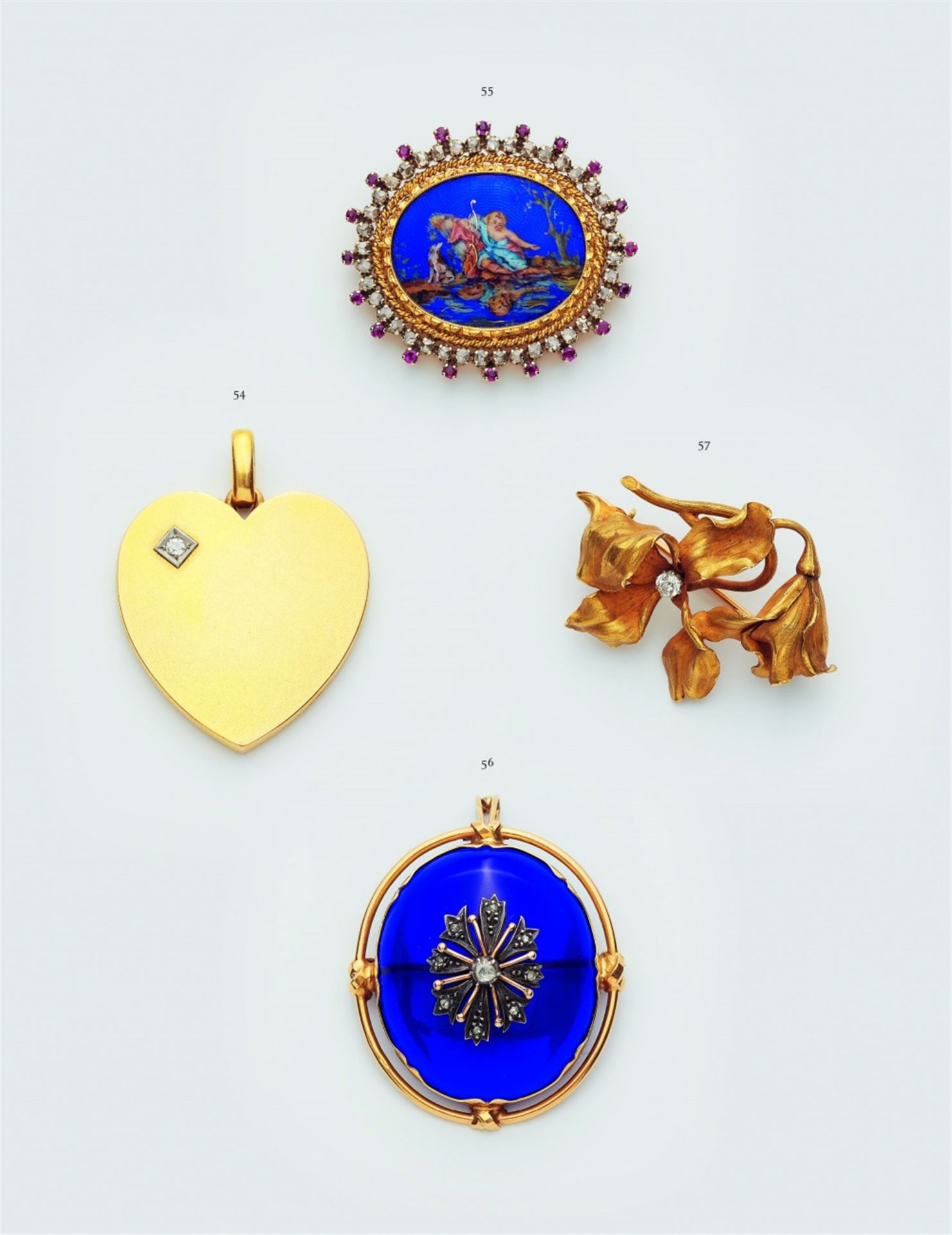 A 14k gold pendant brooch with a blue paste cabochon - Image 2 of 3