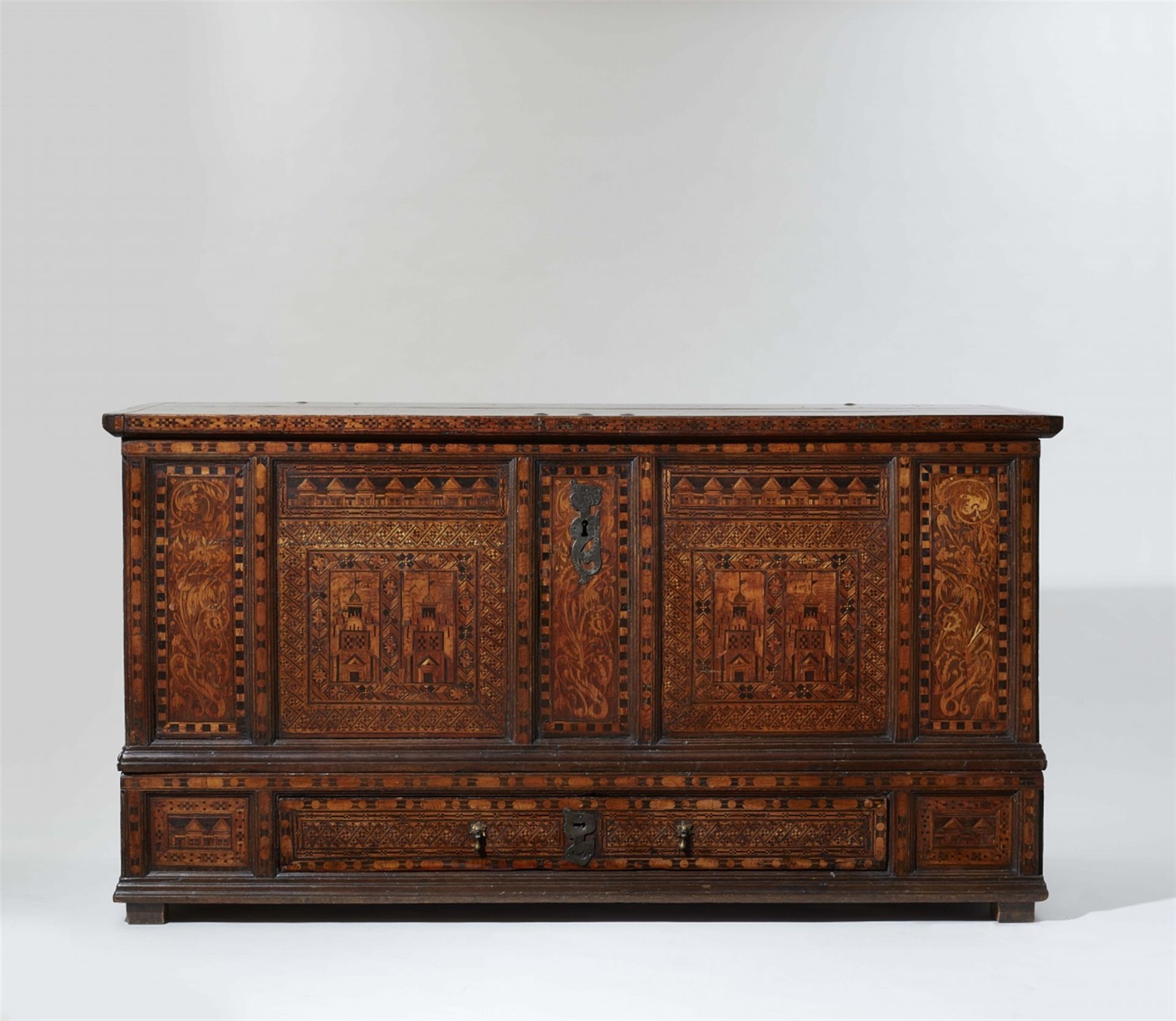 A wooden chest with Mannerist architectural motifs