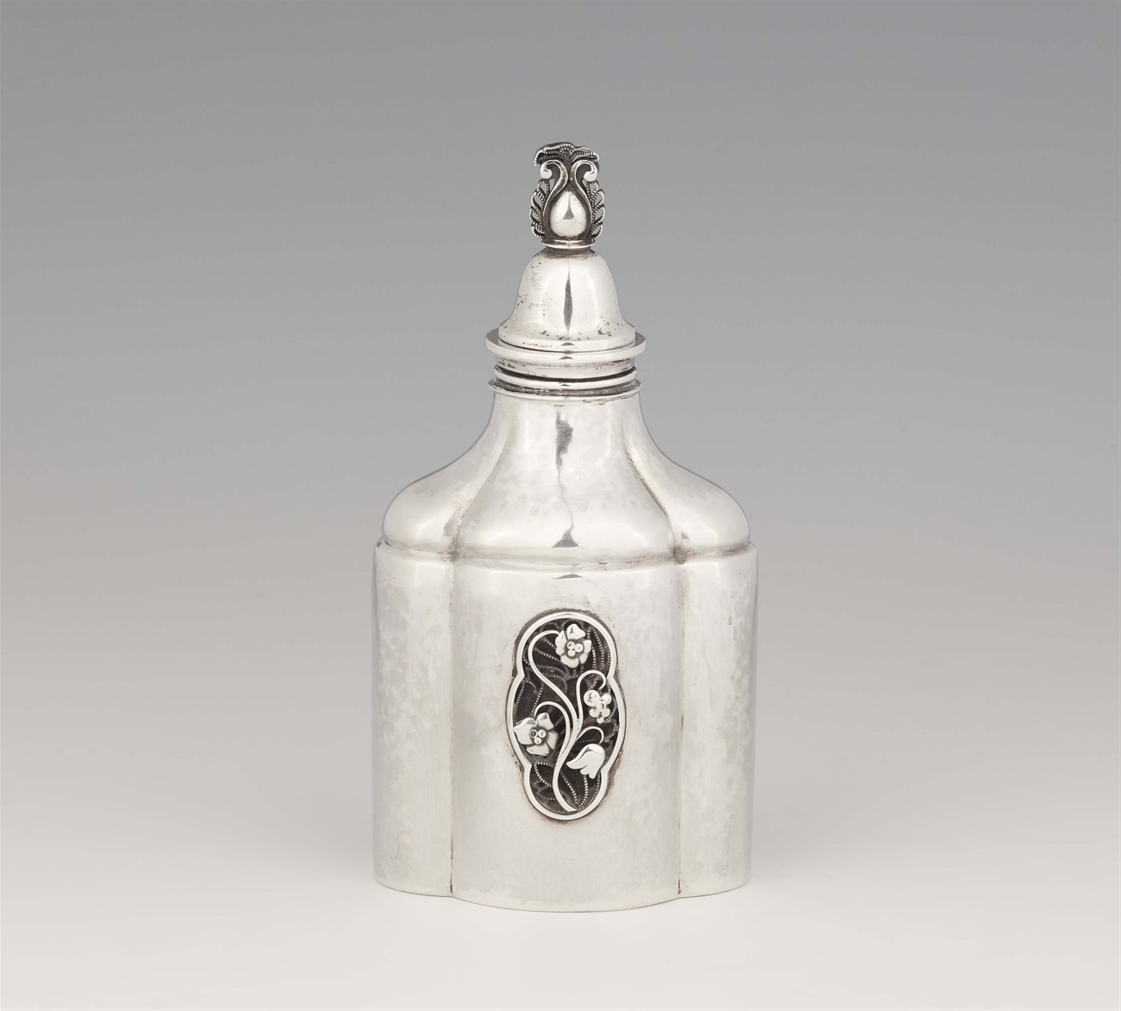 A rare Copenhagen silver perfume bottle by Georg Jensen, model no. 114