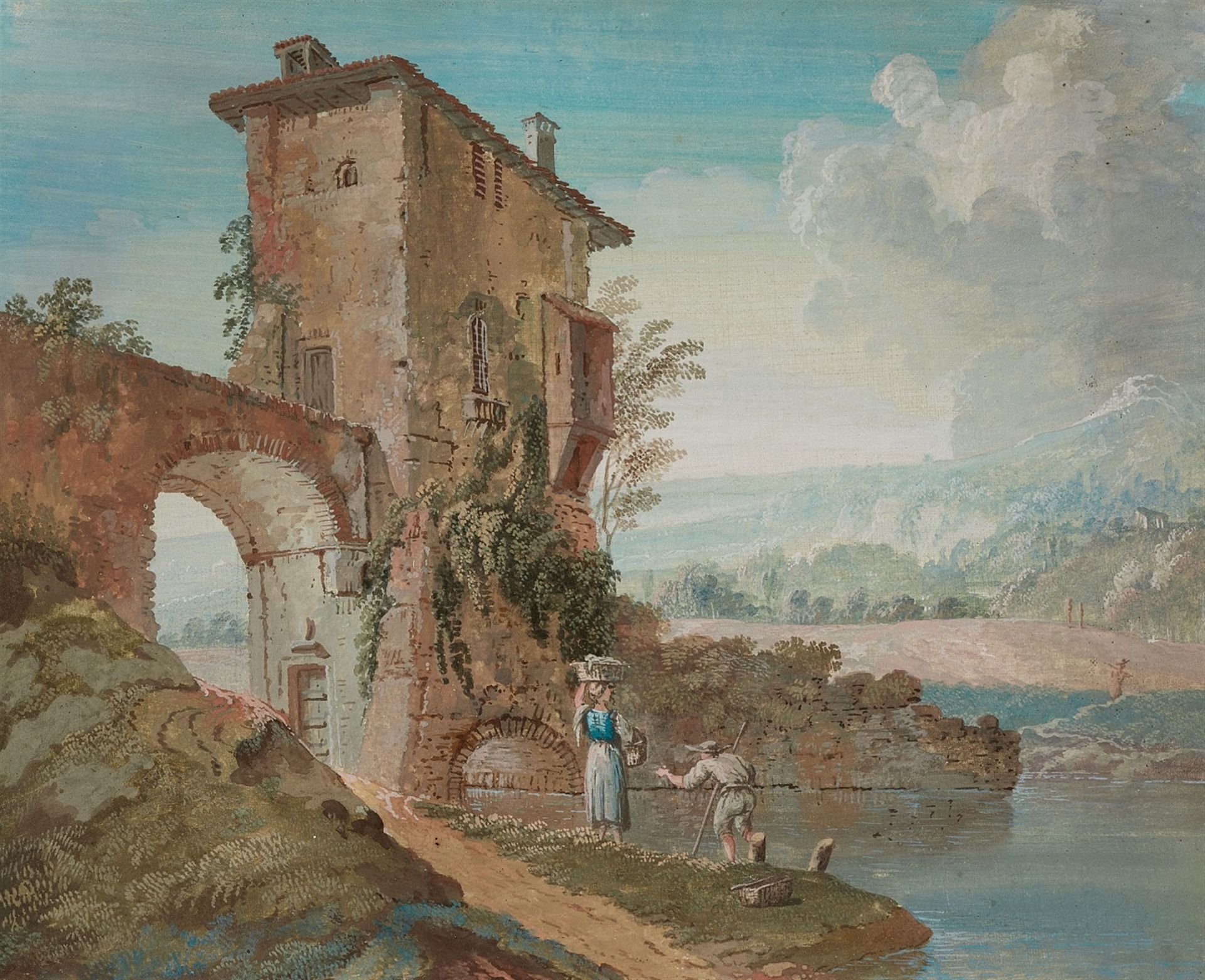 Bernardino Giuseppe Bison, zugeschrieben<BR>Zwei Landschaften mit Ruinen und pastoraler Staffage