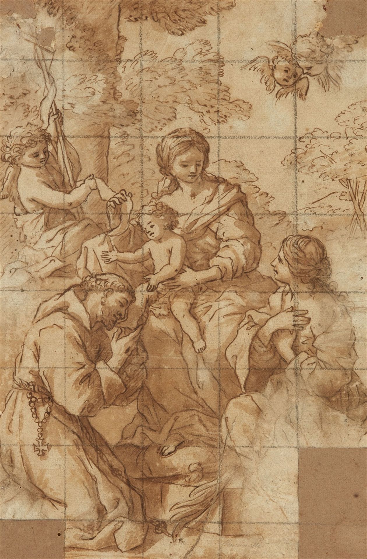 Giovanni Francesco Romanelli<BR>Maria mit Kind, dem Johannesknaben und Franz von Assisi