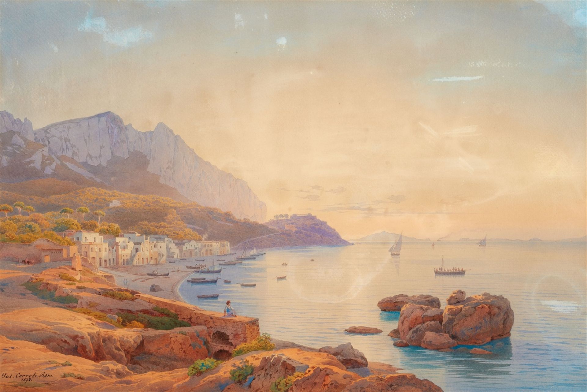 Salomon Corrodi<BR>View of Capri seen from the Marina Grande