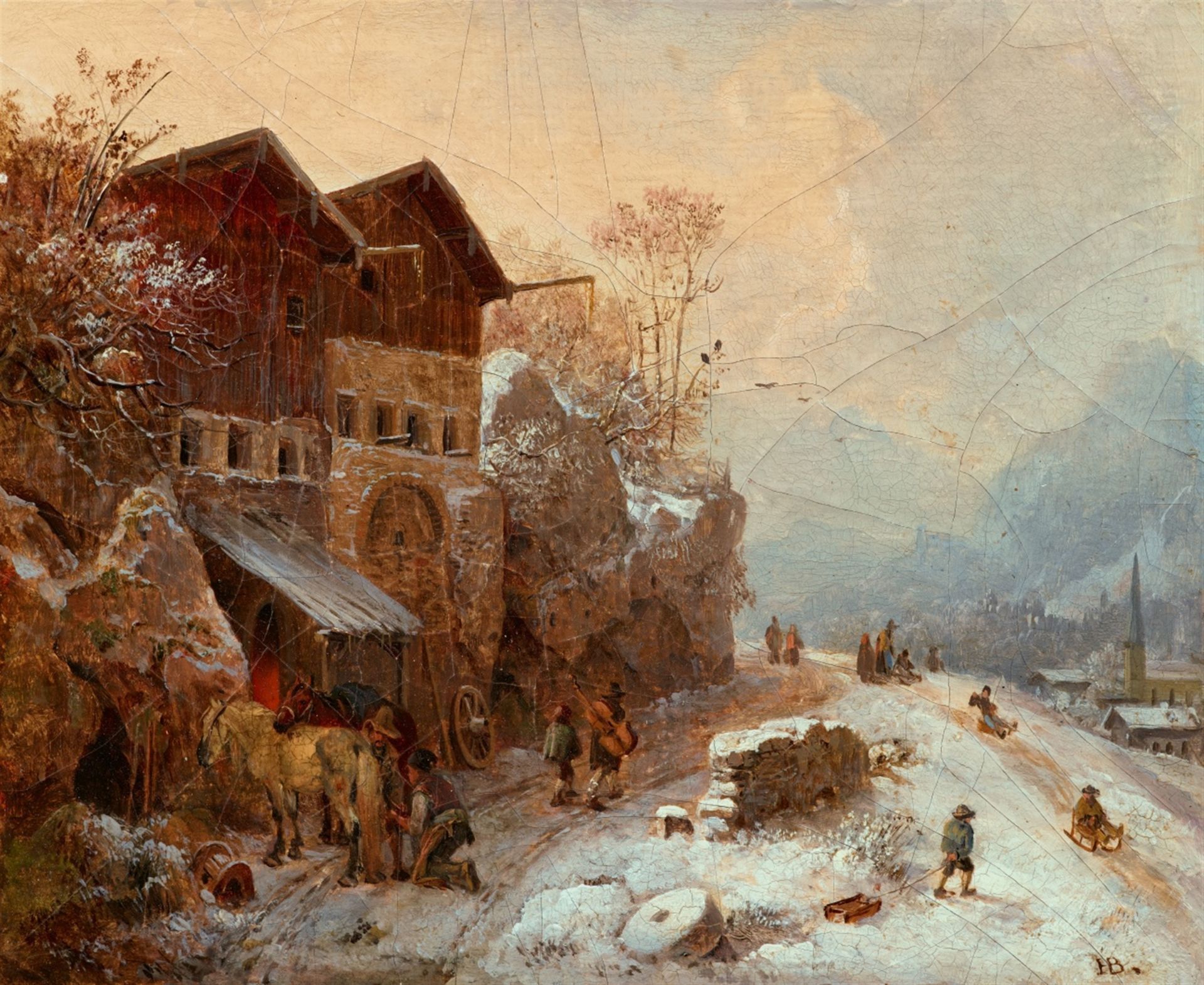 Heinrich Bürkel<BR>At the Smith in Rattenberg in Winter
