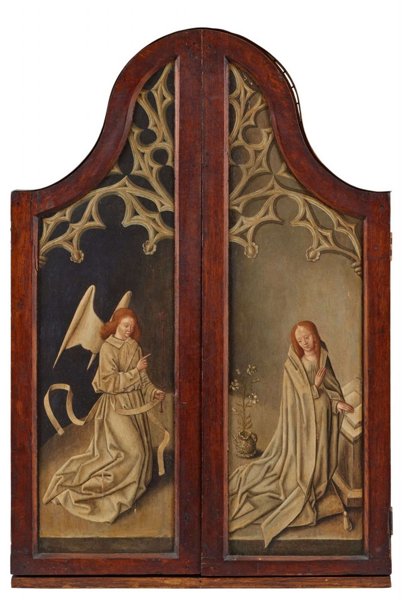 Bruges School around 1500<BR>Triptych with the Crucifixion, John the Baptist and St. Barbara - Image 2 of 2
