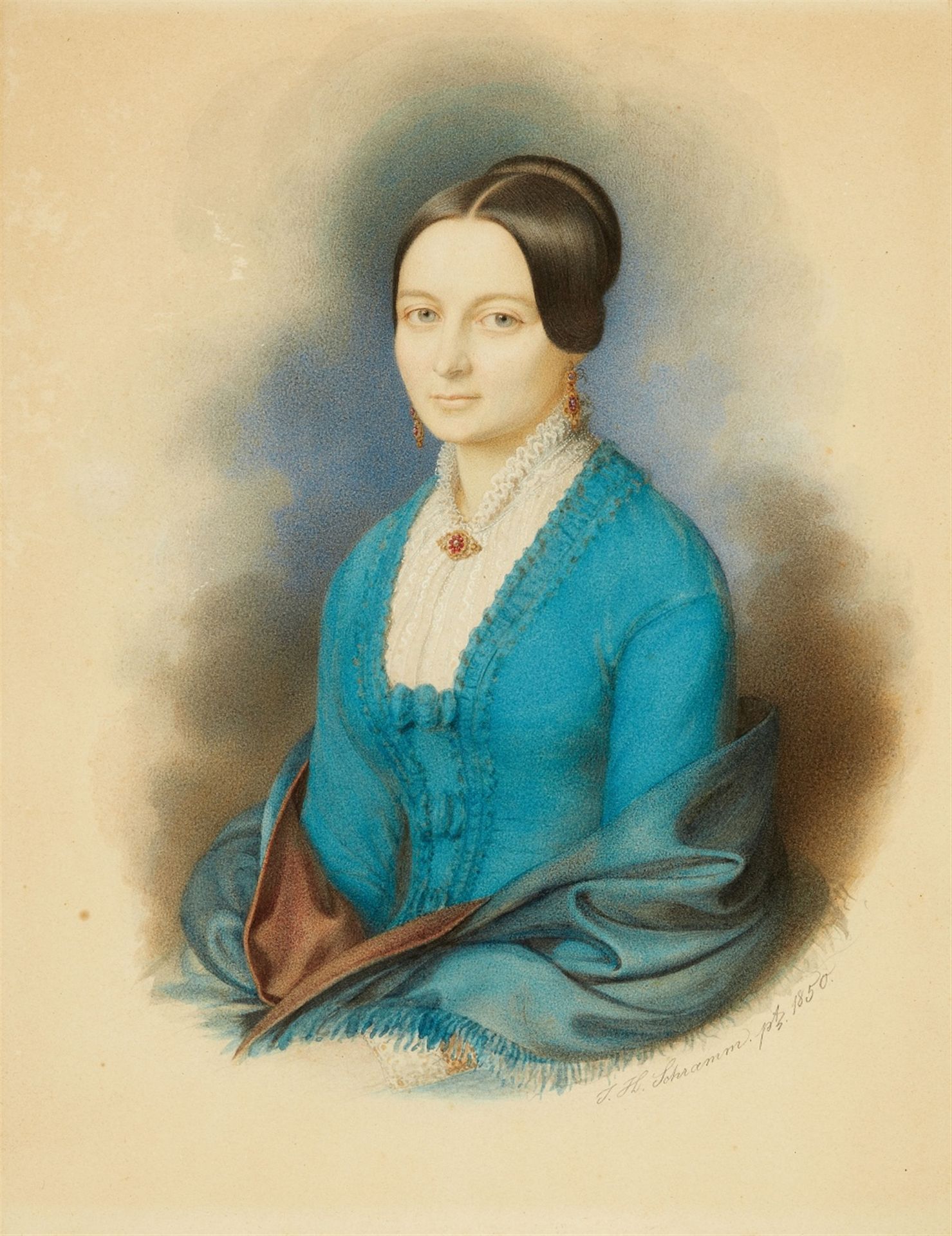 Johann Heinrich Schramm<BR>Bildnis einer Dame im blauen Kleid