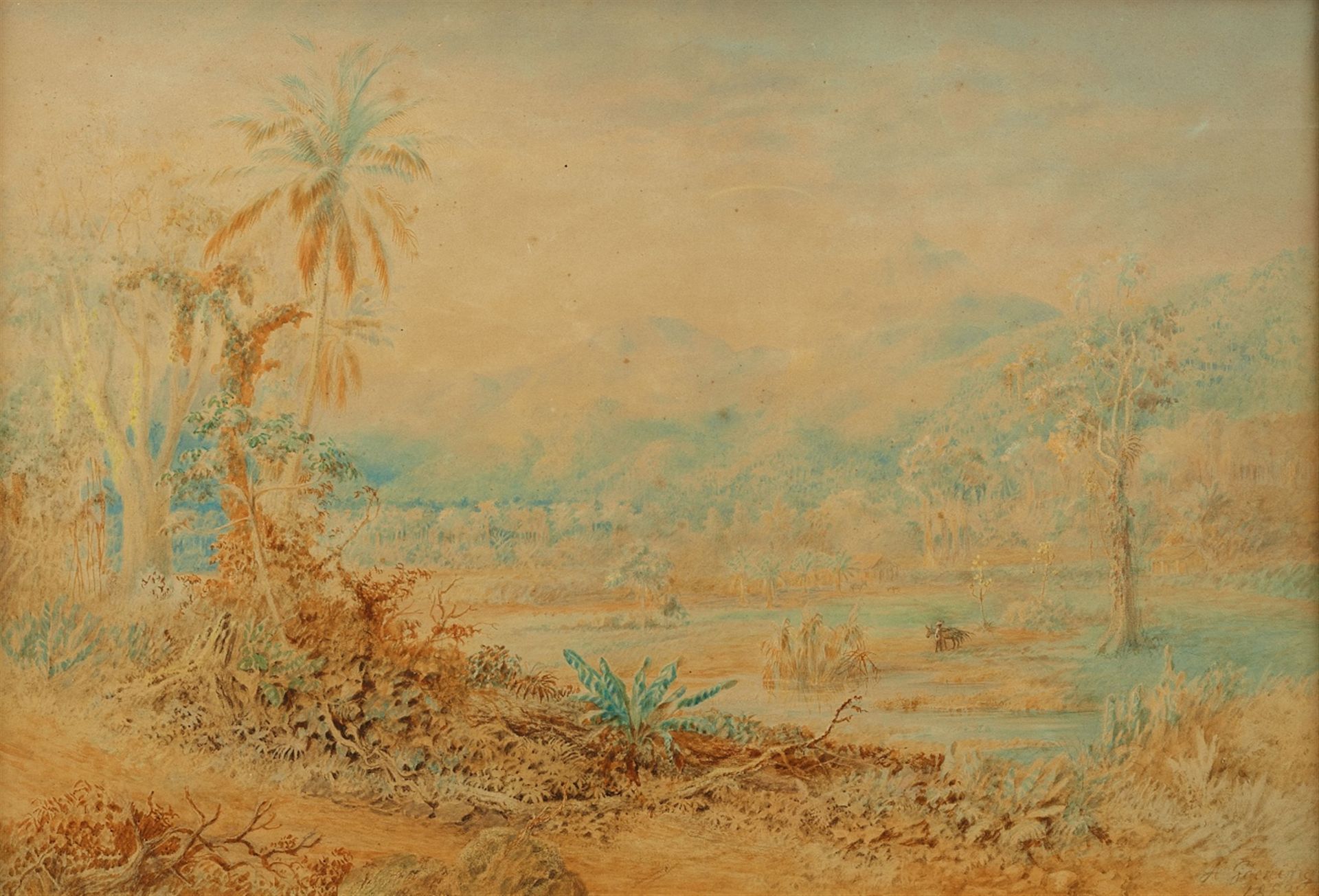 Christian Anton Goering<BR>Tropische Landschaft mit einer Hacienda in Venezuela