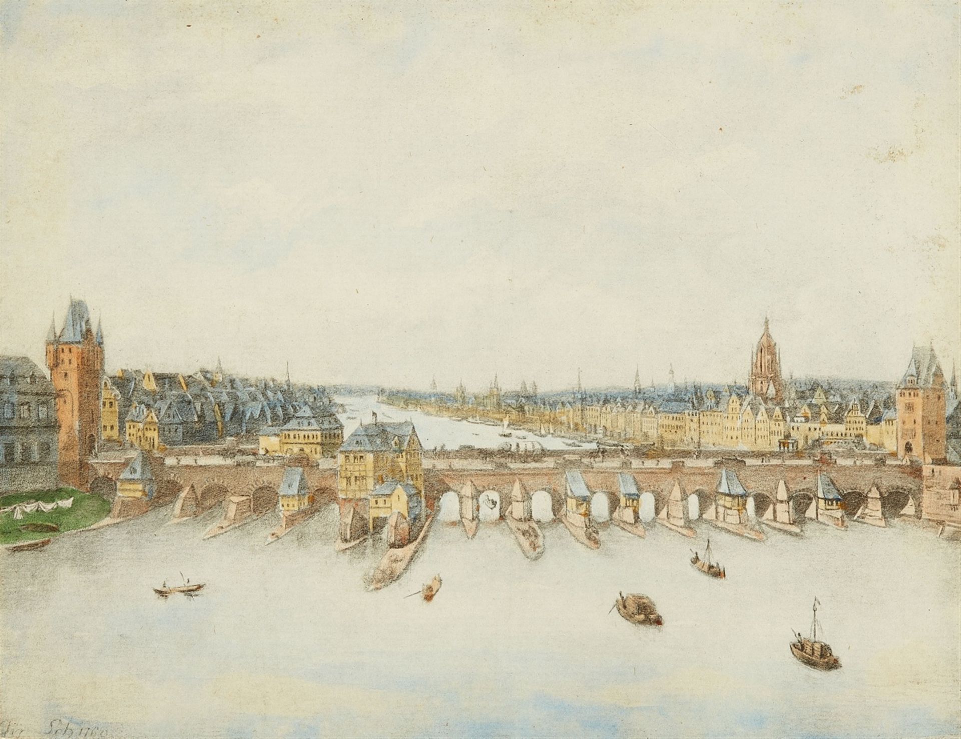 Johann Ludwig Ernst Morgenstern<BR>Zwei Ansichten von Frankfurt mit Blick auf Main, Alte Brücke und 