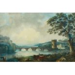 Deutscher Künstler um 1800Landschaft mit Brücke über einem Fluss (Arno?)