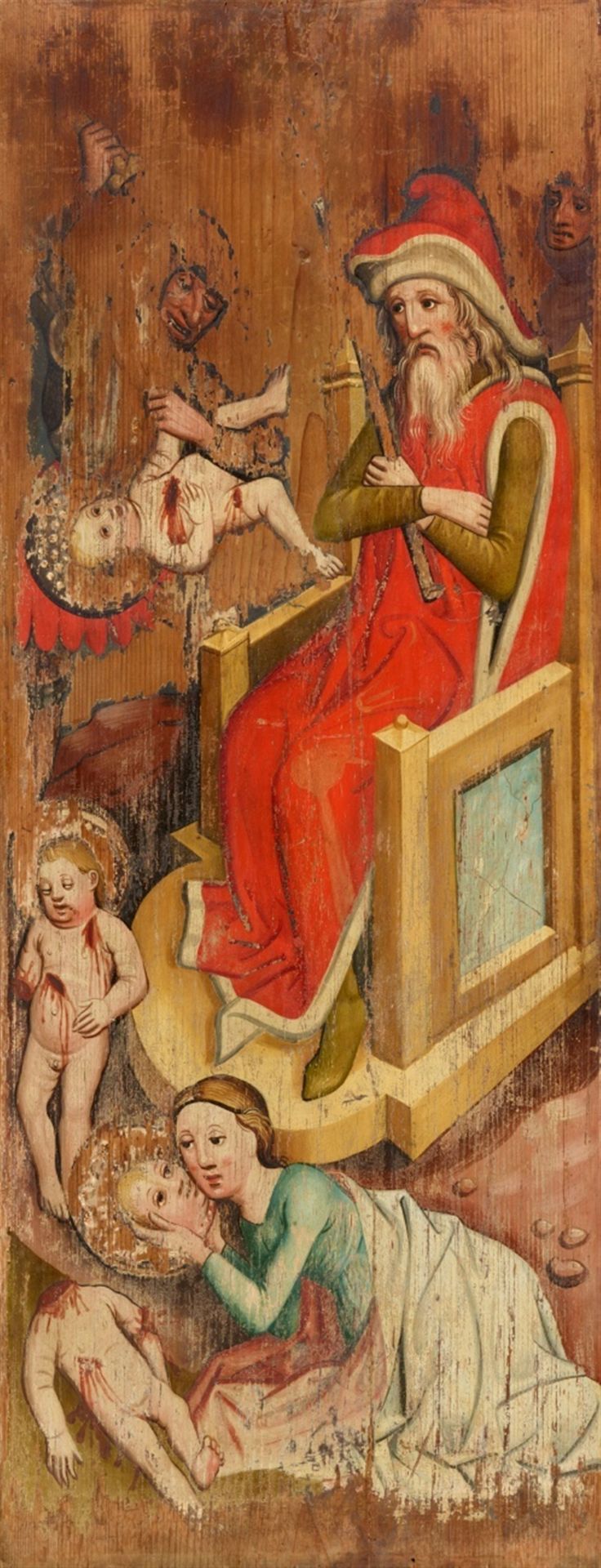 South German School around 1480<BR>Altar Panel with Saint Joseph (verso) and the Massacre of the Inn - Image 2 of 2