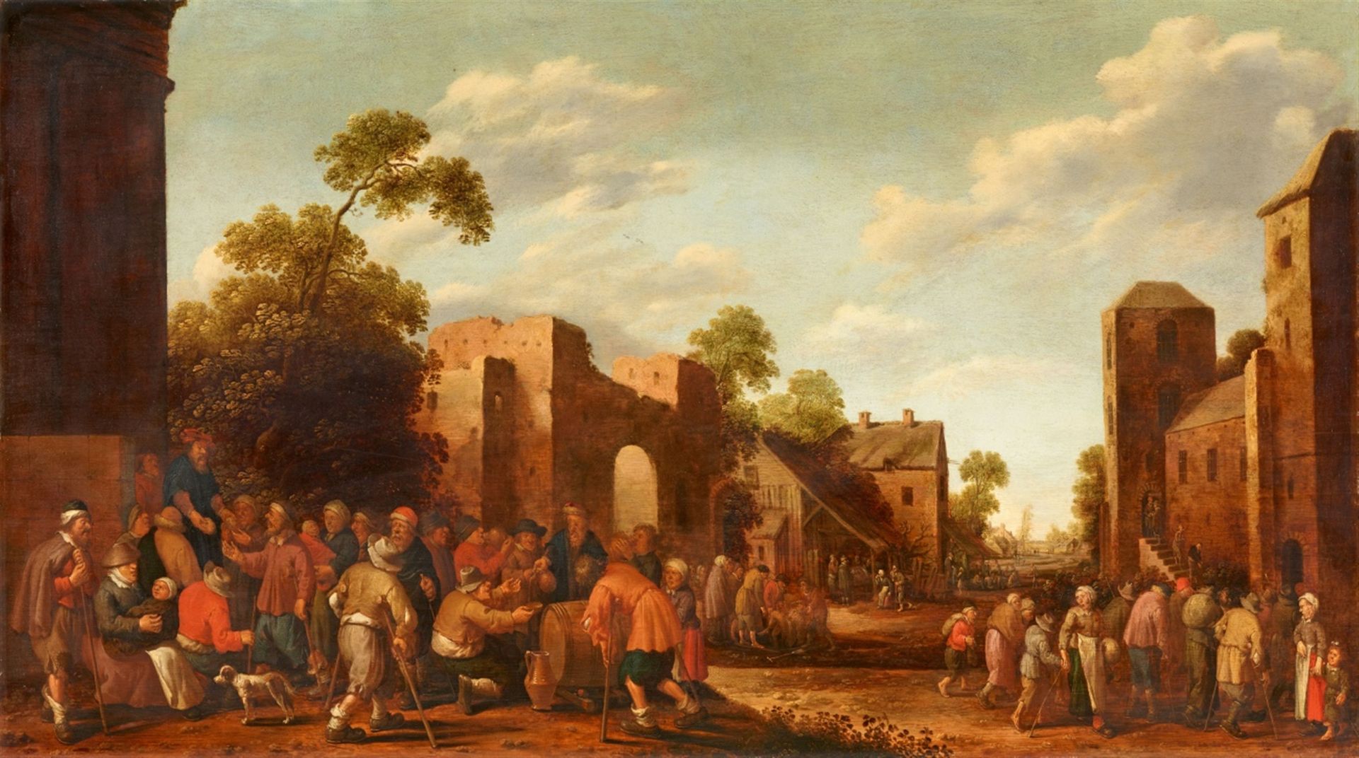 Joost Cornelisz. Droochsloot<BR>Village Scene with the Seven Acts of Mercy