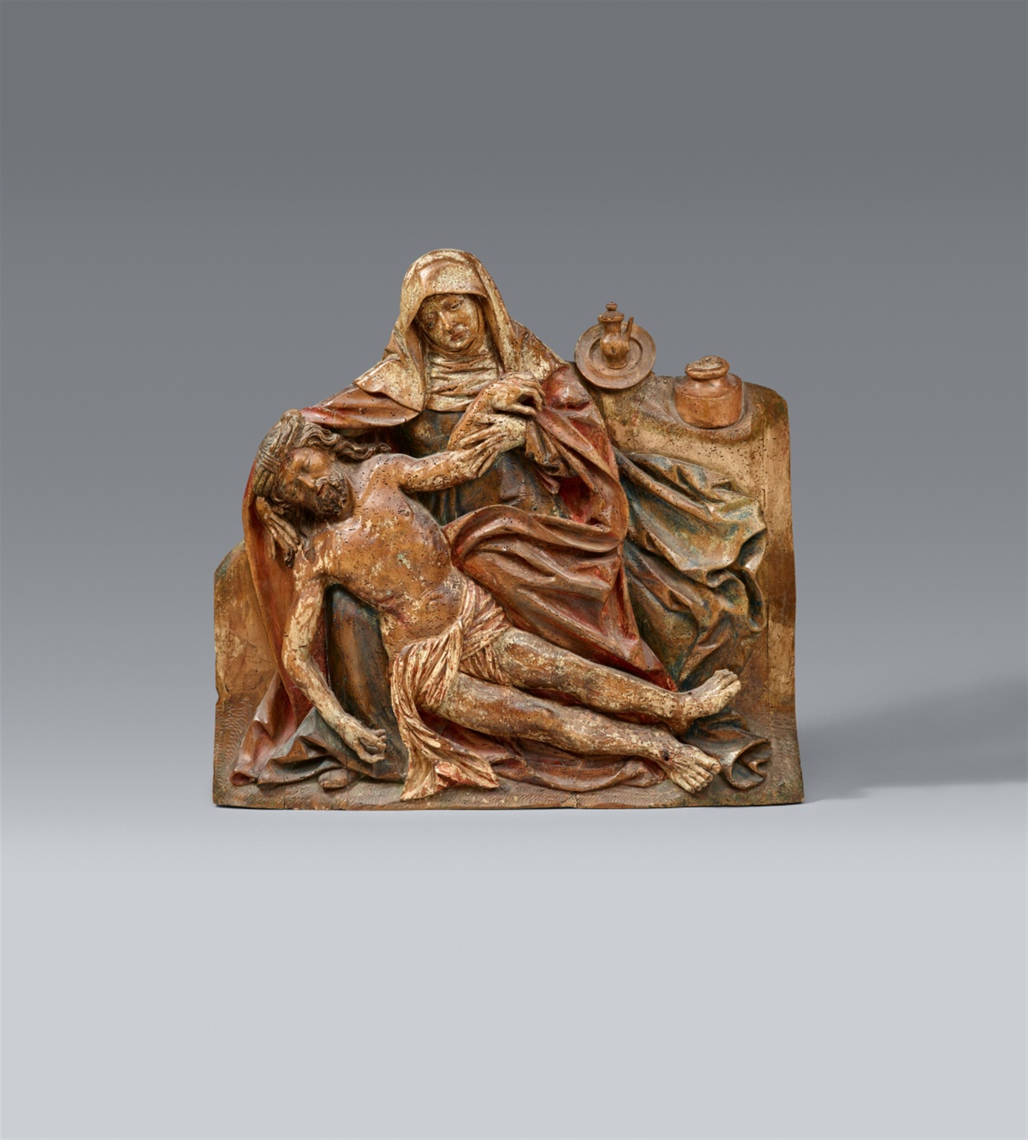 A Central German carved wood Lamentation relief, circa 1520