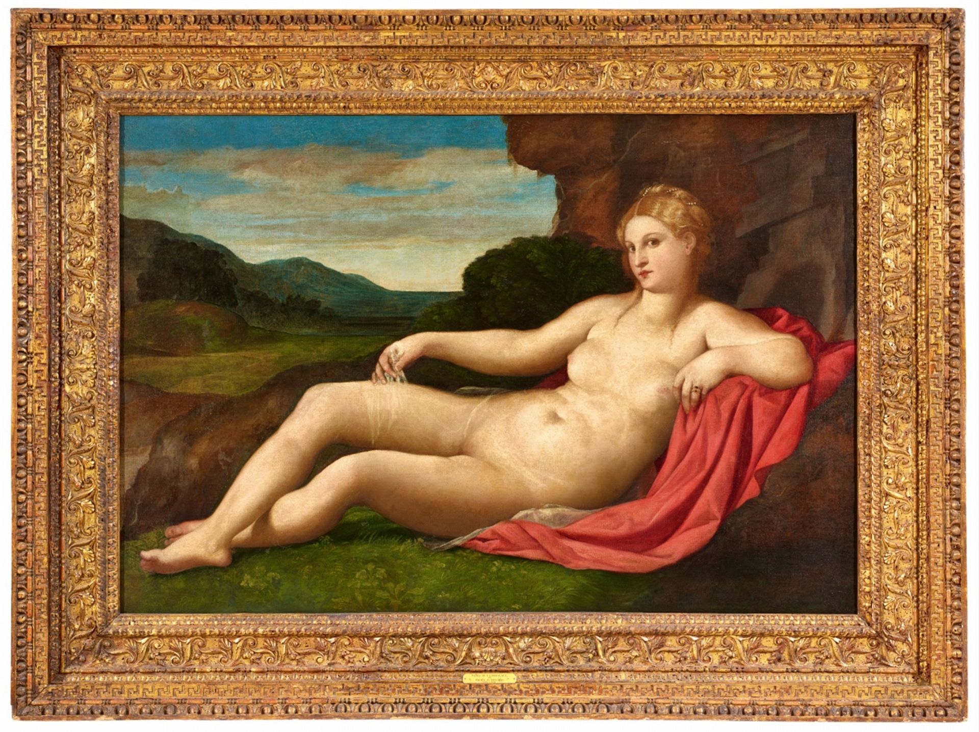 Jacopo Negretti, gen. Palma Vecchio<BR>Liegende Venus in einer Landschaft