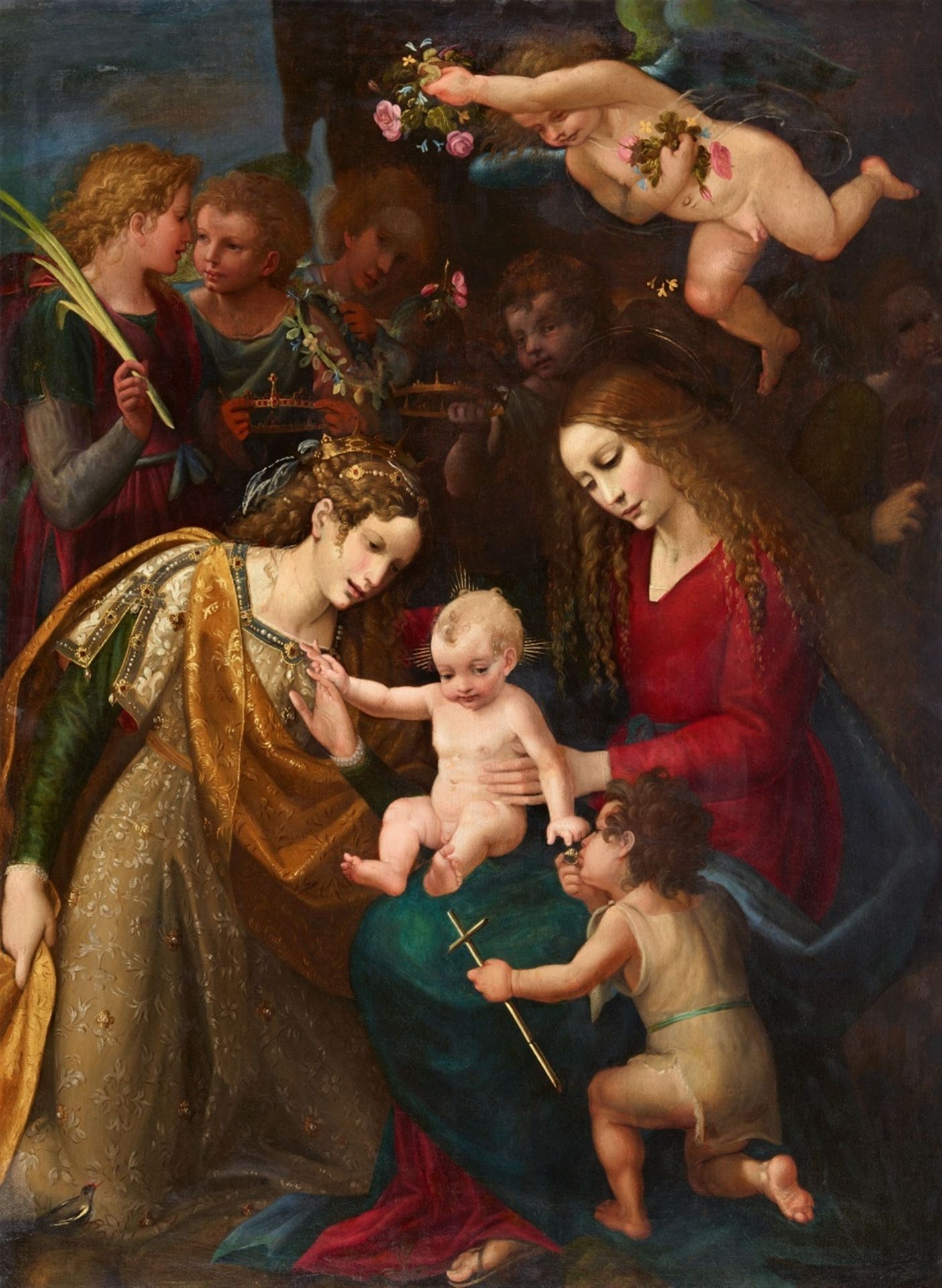 Master of the Stockholm Pietà<BR>Mystic Marriage of Saint Catherine with the Infant Saint John the B