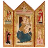 Umbrischer Meister um 1455/1460Triptychon - Thronende Muttergottes mit Kind und Auferstehung Chr