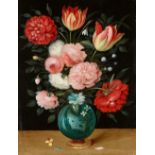 Jan Brueghel d. J.Rosen- und Tulpenstrauß in einer chinesisischen Porzellanvase auf einem Goldfu